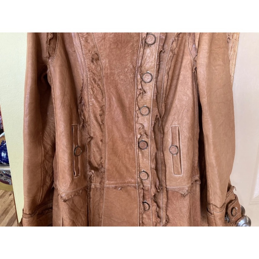 Women’s Sherry Nikka Leisure Couture brown leather trench coat size M - Picture 3 of 13